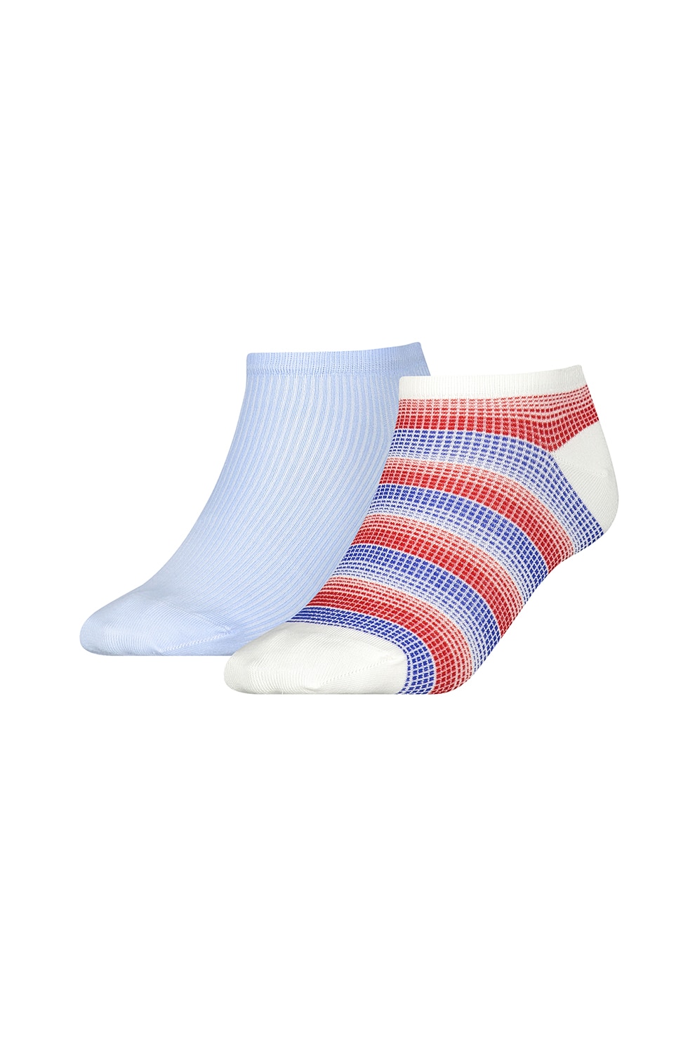 Tommy Hilfiger, Set de sosete scurte cu model uni si in dungi - 2 perechi, Albastru lavanda/rosu inchis, 39-42