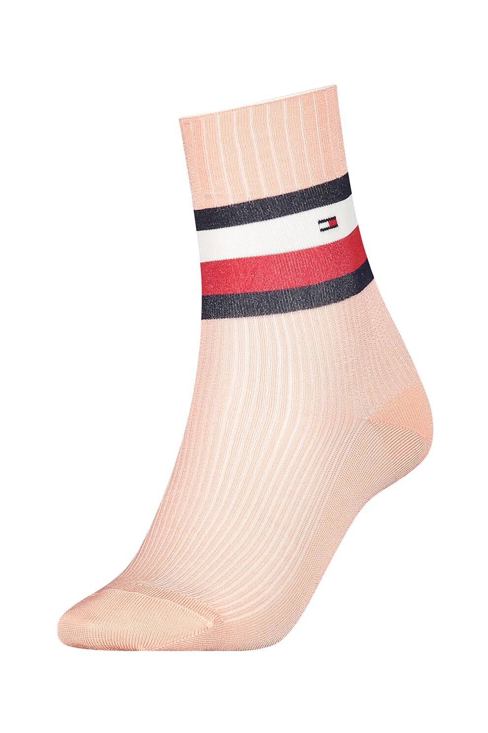 Tommy Hilfiger, Sosete cu model colorblock, Roz piersica/bleumarin inchis/alb, 35-38