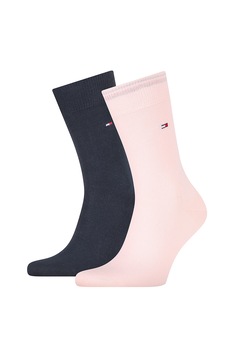 Tommy Hilfiger, Set de sosete lungi cu logo - 2 perechi, Negru/Roz pal, 39-42 Tommy Hilfiger, Set de sosete lungi cu logo - 2 perechi, Negru/Roz pal, 39-42