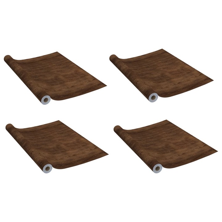Set de 4 folii de tapet pentru mobilier, vidaXL, PVC, 210 x 90 cm, aspect fibra lemnoasa, Maro inchis
