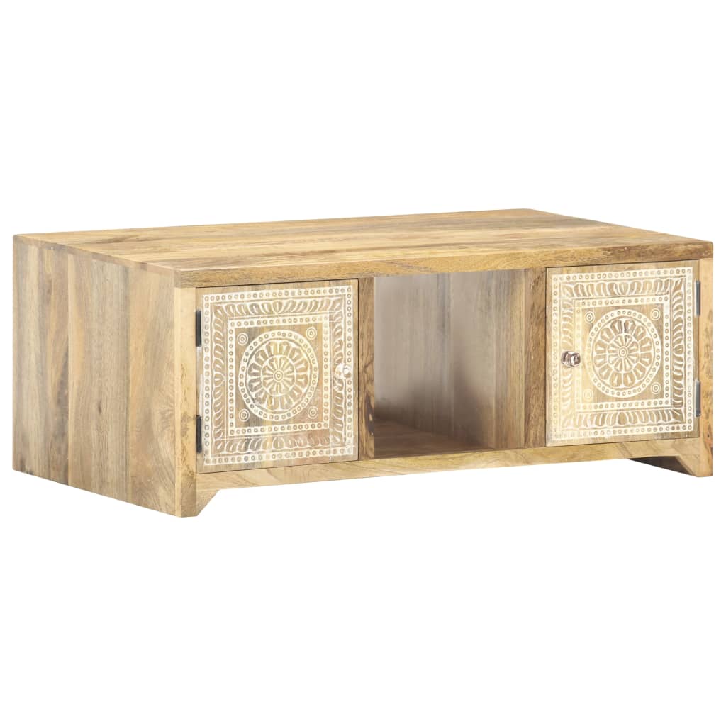Masuta de cafea, vidaXL, Lemn de mango, motive traditionale, 90x50x35 cm, Maro