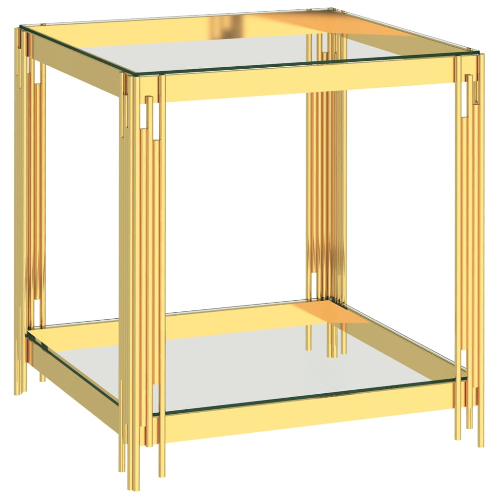 Masuta de cafea vidaXL, Otel inoxidabil/Sticla, 55 x 55 x 55 cm, Auriu