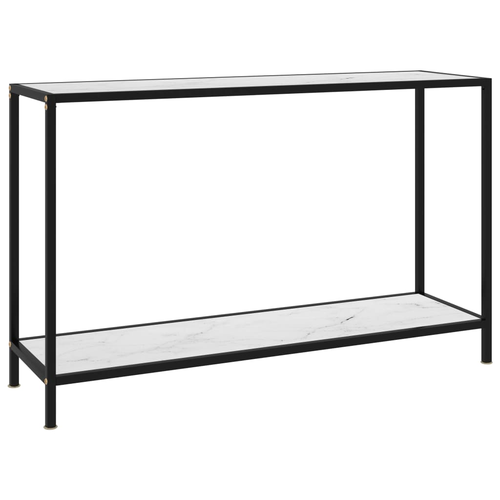 Masa consola, vidaXL, Sticla securizata/Otel, 120 x 35 x 75 cm, Alb/Negru