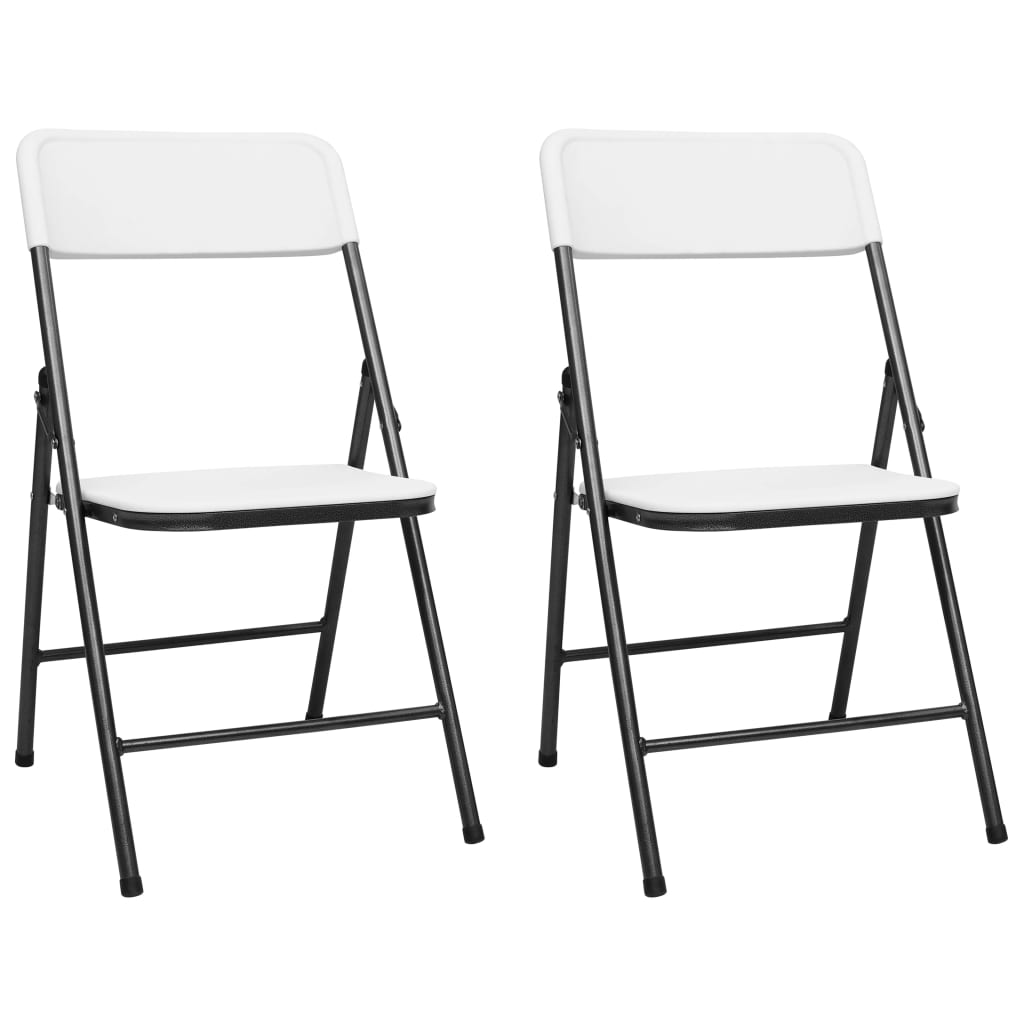 Set de 2 scaune pliabile de gradina, vidaXL, Metal-HDPE, 46 x 55 x 84 cm, Alb
