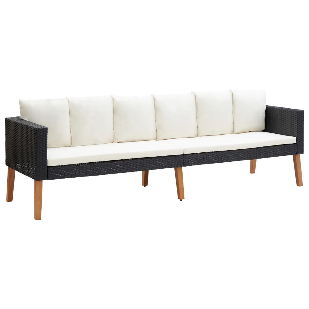 Canapea de gradina cu perne, pentru 2 persoane, vidaXL, Poliratan, 218 x 67 x 60 cm, Negru