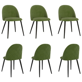 Set 6 scaune de bucatarie, vidaXL, Textil/MDF/Fier, 47 x 53,5 x 78 cm, Verde