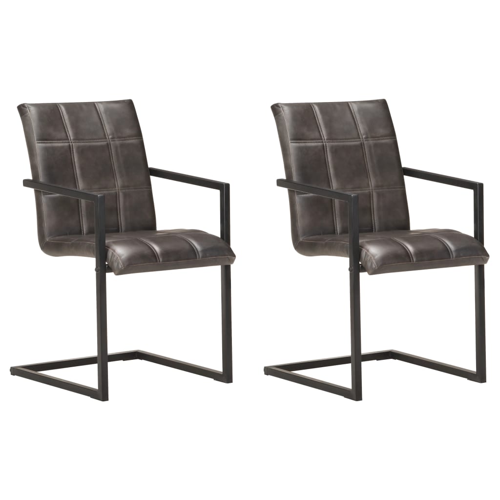 Set scaune de bucatarie cantilever, 2 buc, gri, piele naturala 321854