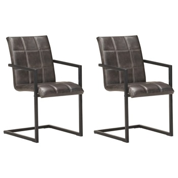 Set scaune de bucatarie cantilever, 2 buc, gri, piele naturala 321854 Set scaune de bucatarie cantilever, 2 buc, gri, piele naturala 321854
