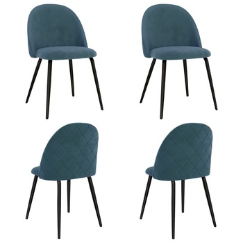 Set 4 scaune de bucatarie, vidaXL, Textil/MDF/Fier, 47 x 53,5 x 78 cm, Albastru