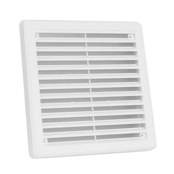 Grila de Aerisire cu Plasa Karro, 15x15 cm, Plastic Alb