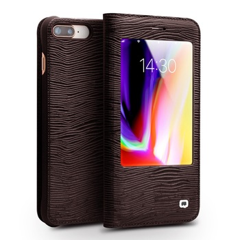 Husa pentru iPhone 8 Plus, 7 Plus, Qialino Lizard Window View, slim din piele naturala cu fereastra, tip carte, culoare Maro coffee Husa pentru iPhone 8 Plus, 7 Plus, Qialino Lizard Window View, slim din piele naturala cu fereastra, tip carte, culoare Maro coffee