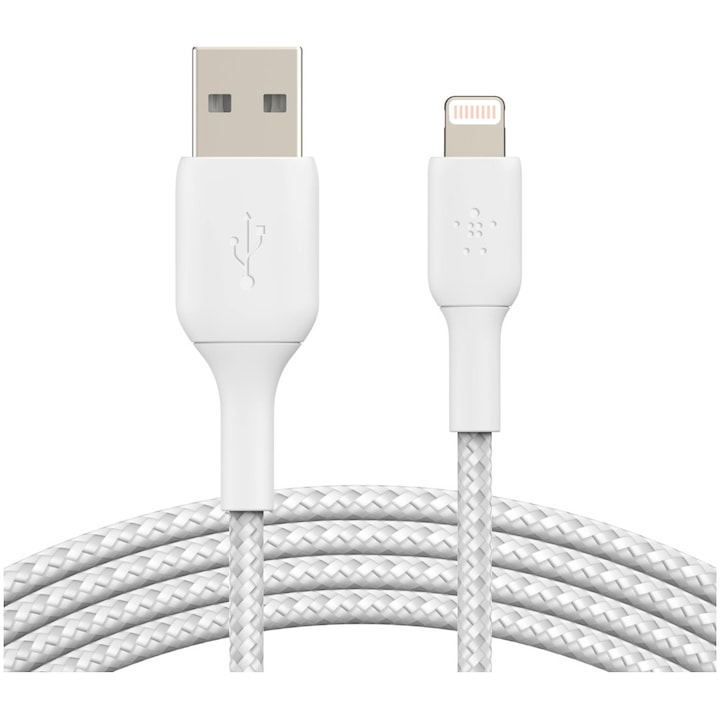 Cablu Belkin BOOST CHARGE USB-A catre Lightning, impletit, 3M, Alb