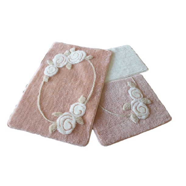 Set 3 covorase baie 60x100cm, 50x60 cm, 40x60 cm, Alessia Home, Rosalin Salmon