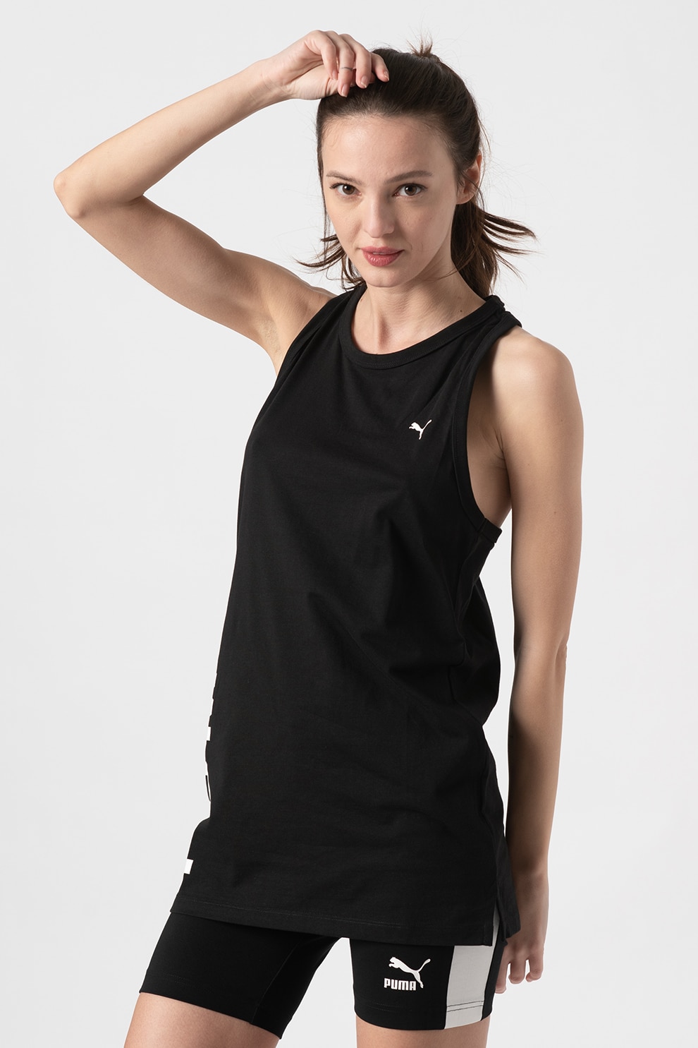 Puma, Top lung cu spate decupat Chase, Negru/Alb