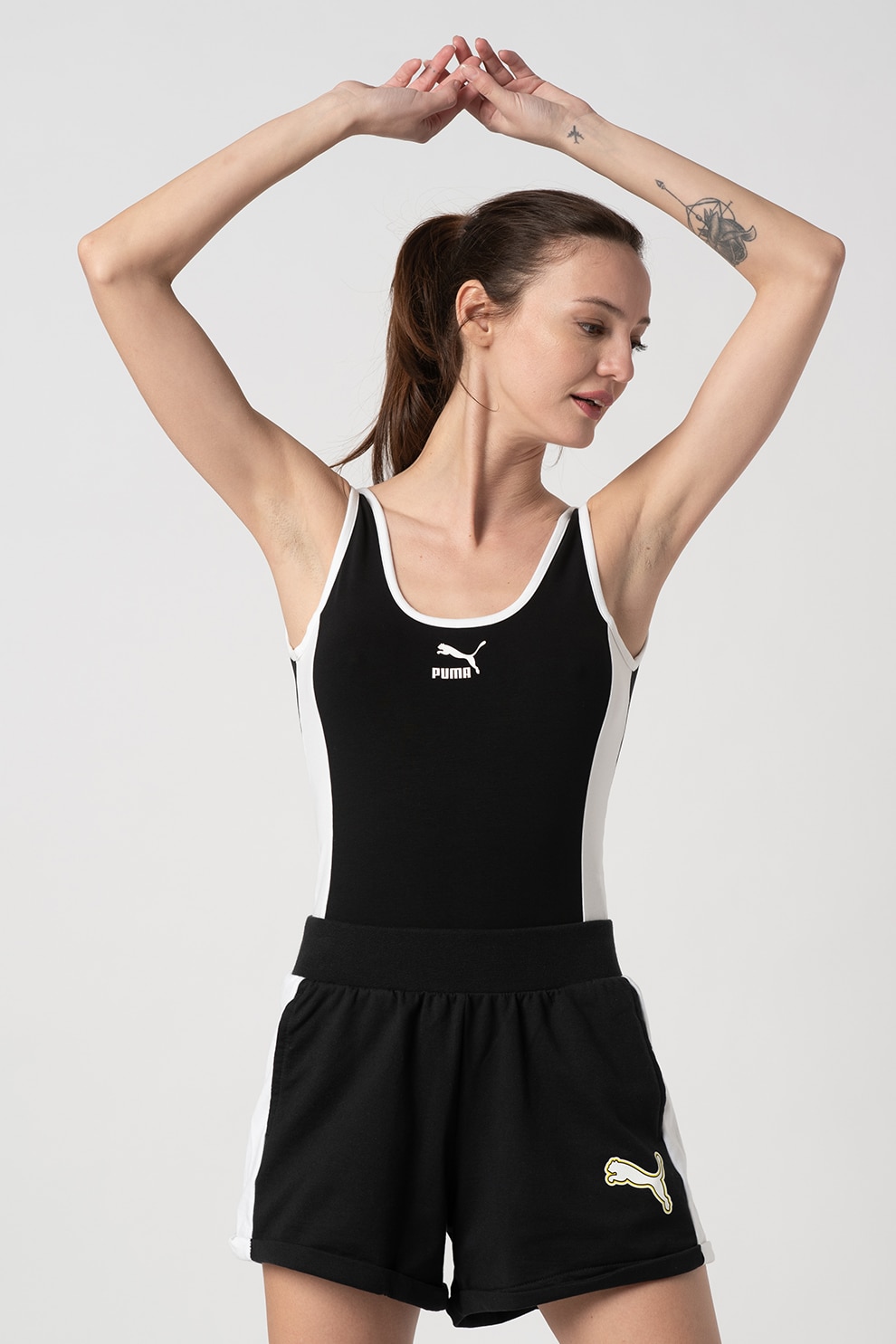 Puma, Body cu detalii contrastante Classics T7, Negru/Alb