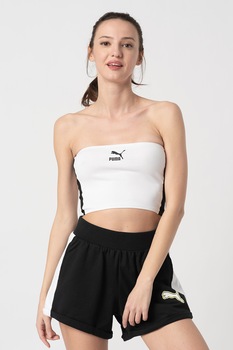 Puma, Top bandeau cu benzi laterale contrastante Classics, Alb optic/Negru, L Puma, Top bandeau cu benzi laterale contrastante Classics, Alb optic/Negru, L