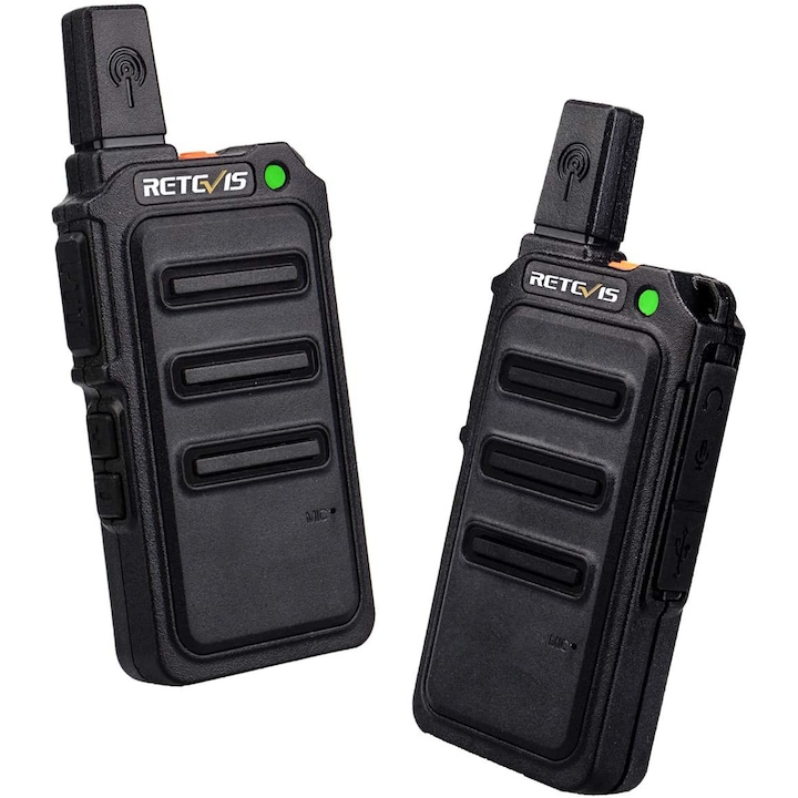 Statie radio emisie receptie reincarcabila Retevis RT619, PMR446, VOX, fara licenta, Negru