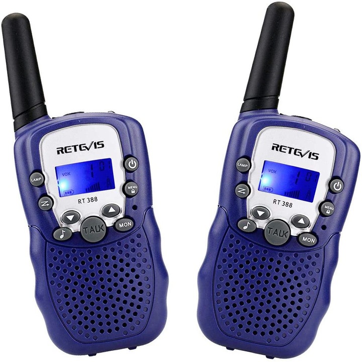Set 2 statii radio emisie-receptie, Retevis RT388, PMR446, Ecran LCD, 8 canale, VOX, Lanterna, Albastru