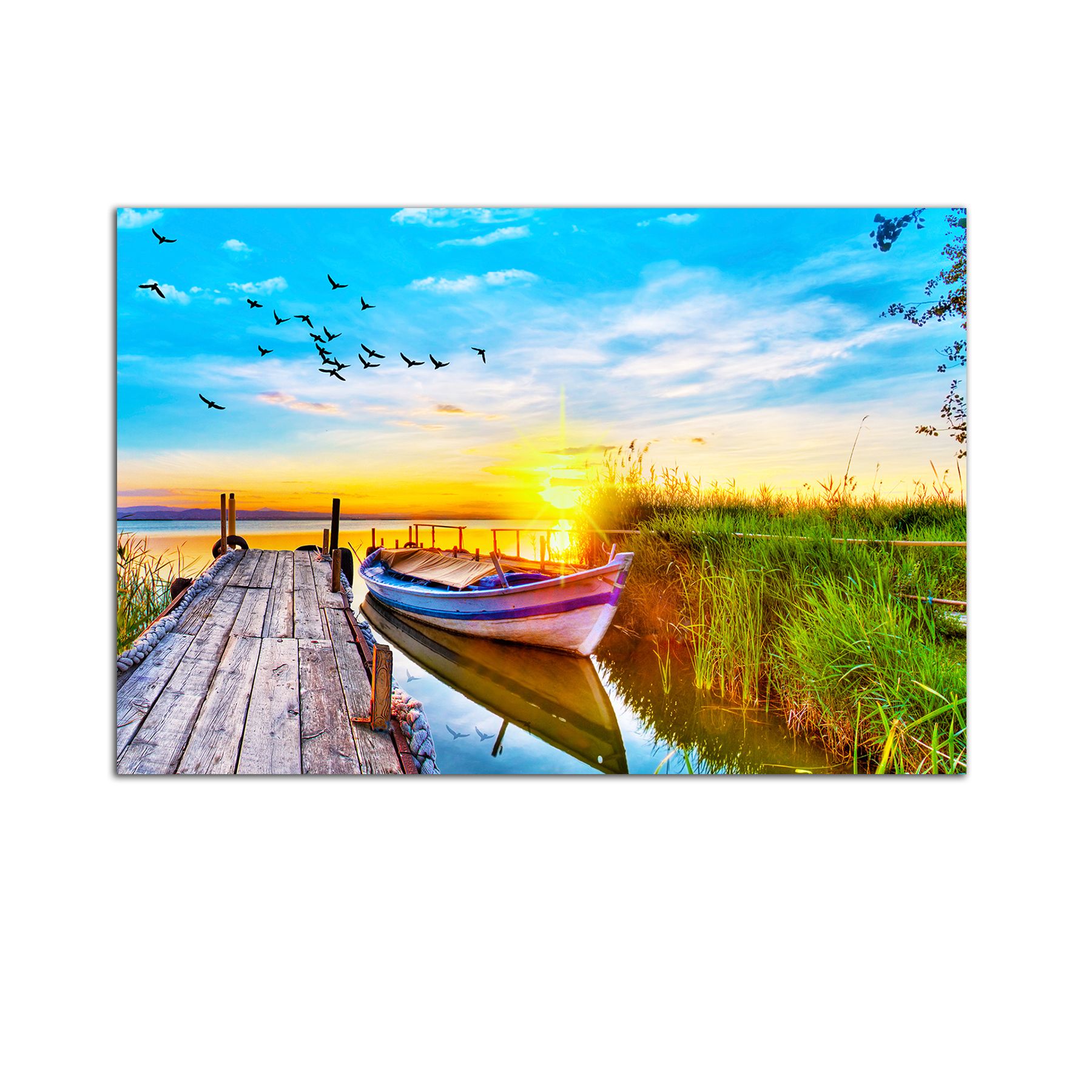 Tablou Startonight pe sticla acrilica Apus pe Lac, luminos in intuneric, 90 cm x 60 cm