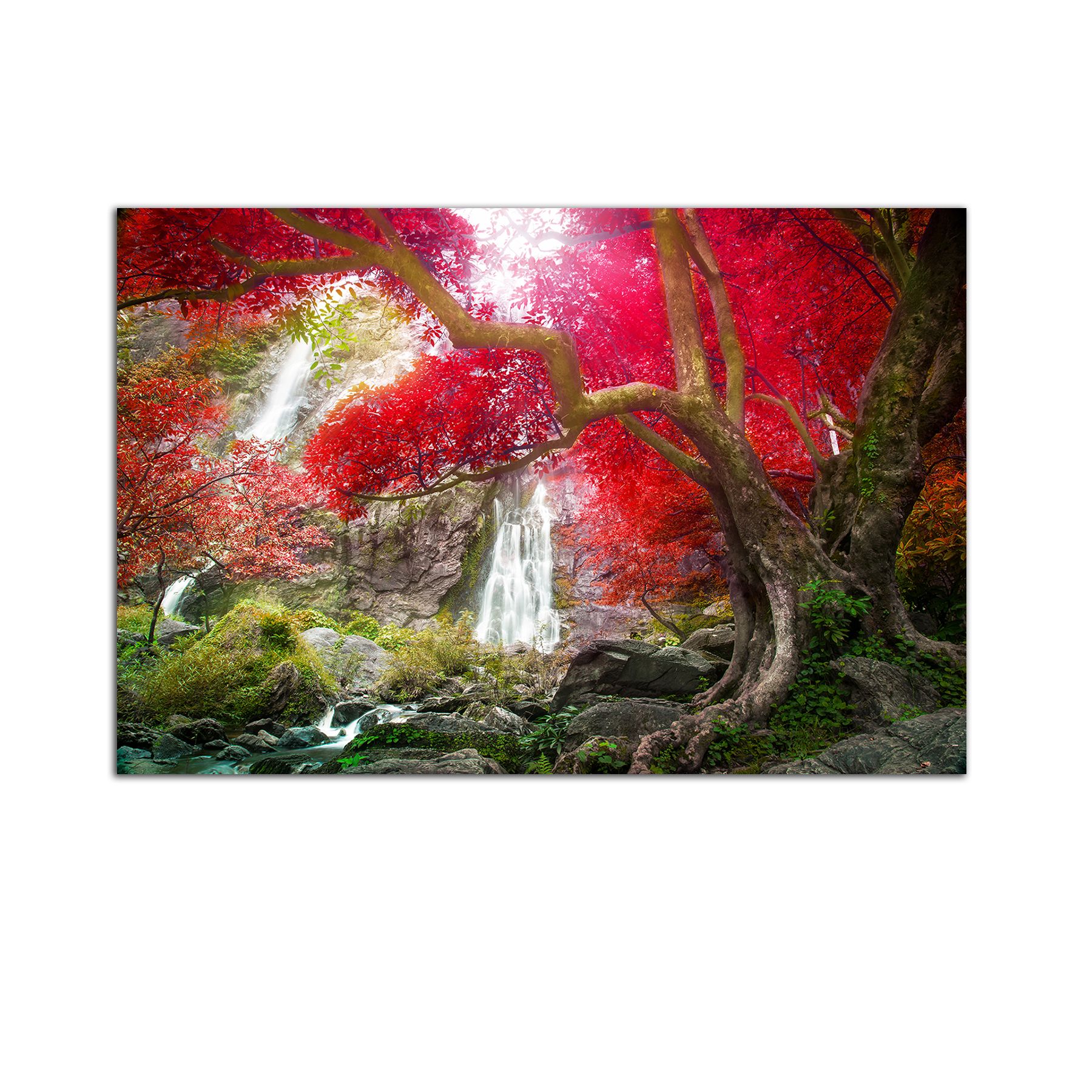 Tablou Startonight pe sticla acrilica Casacada in Padure, luminos in intuneric, 60 cm x 40 cm