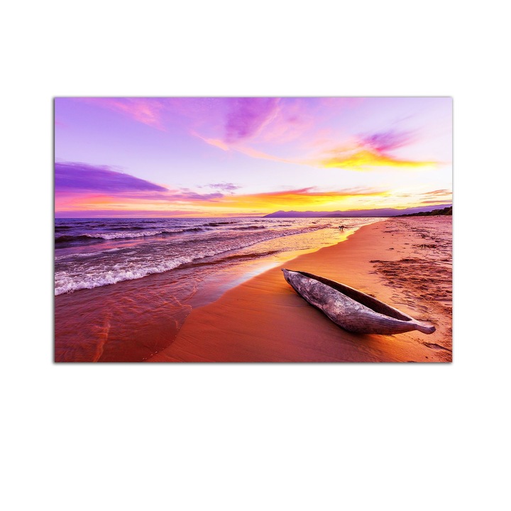 Tablou Startonight pe sticla acrilica Apus la Plaja, luminos in intuneric, 90 cm x 60 cm