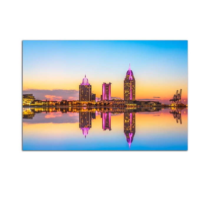 Tablou Startonight pe sticla acrilica Apus Urban, luminos in intuneric, 90 cm x 60 cm