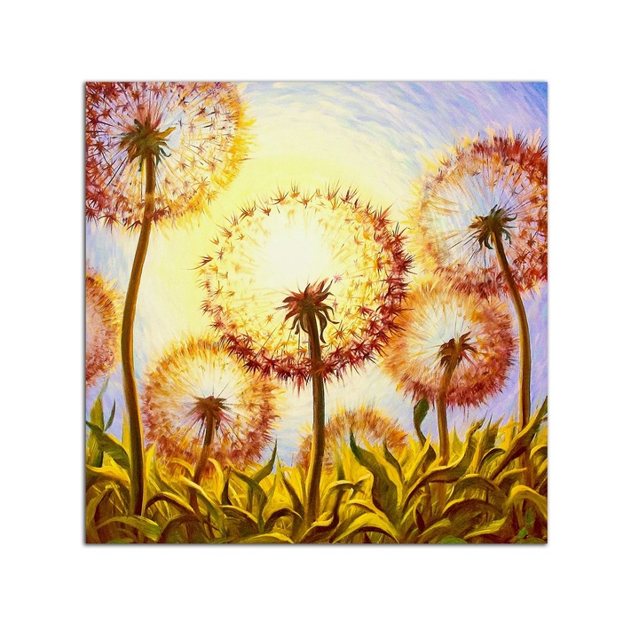 Tablou Startonight pe sticla acrilica Dandelion, luminos in intuneric, 60 cm x 60 cm