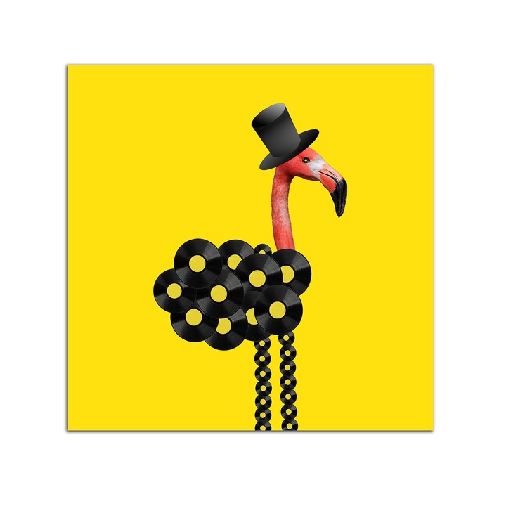 Tablou Startonight pe sticla acrilica Flamingo Fashion, luminos in intuneric, 60 cm x 60 cm