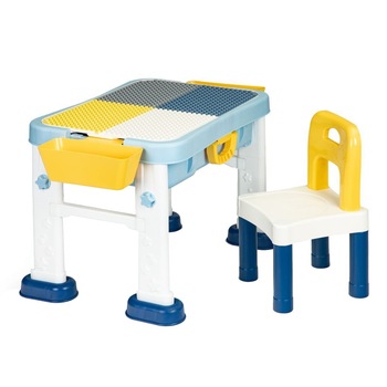 Set masuta cu 2 fete si scaun pentru copii, o fata pentru blocuri de constructie si o fata alba pentru scris, inaltime reglabila, 83 x 50 x 48-58 cm Set masuta cu 2 fete si scaun pentru copii, o fata pentru blocuri de constructie si o fata alba pentru scris, inaltime reglabila, 83 x 50 x 48-58 cm