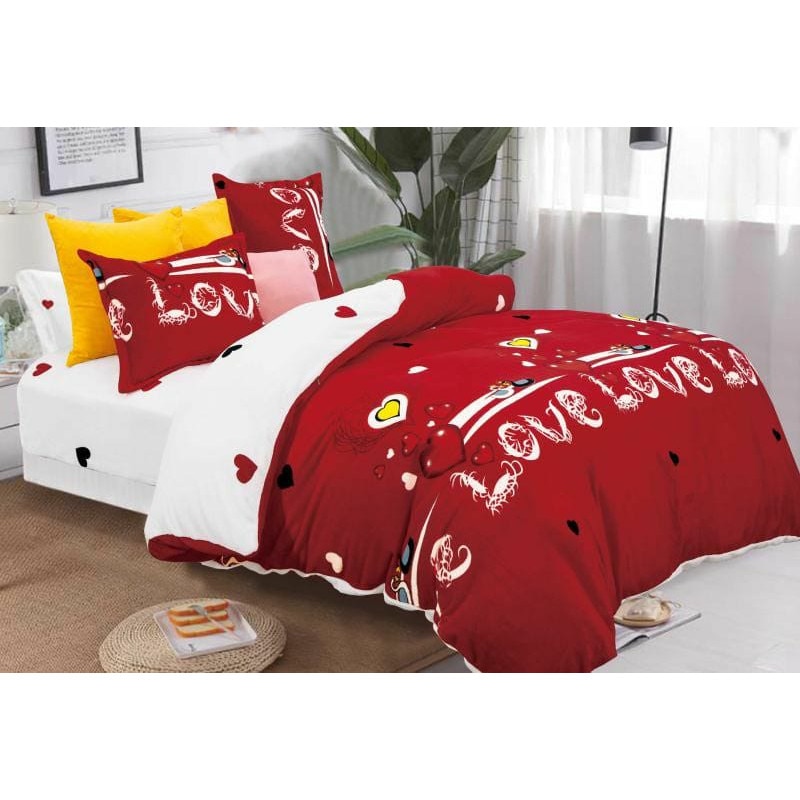 Lenjerie pat dublu cocolino 4 piese, Ralex Pucioasa, Love Red