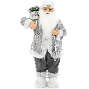 Mos Craciun Kring , 60 cm, cu stea si sac de cadouri, Gri/Alb Mos Craciun Kring , 60 cm, cu stea si sac de cadouri, Gri/Alb