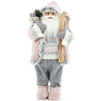 Mos Craciun Kring, cu schiuri si sac de cadouri, 60 cm, Roz/Gri Mos Craciun Kring, cu schiuri si sac de cadouri, 60 cm, Roz/Gri