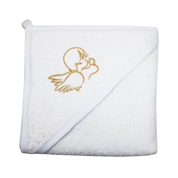 Prosop de baie cu gluga, alb cu ingeras auriu, 80x100 cm Prosop de baie cu gluga, alb cu ingeras auriu, 80x100 cm