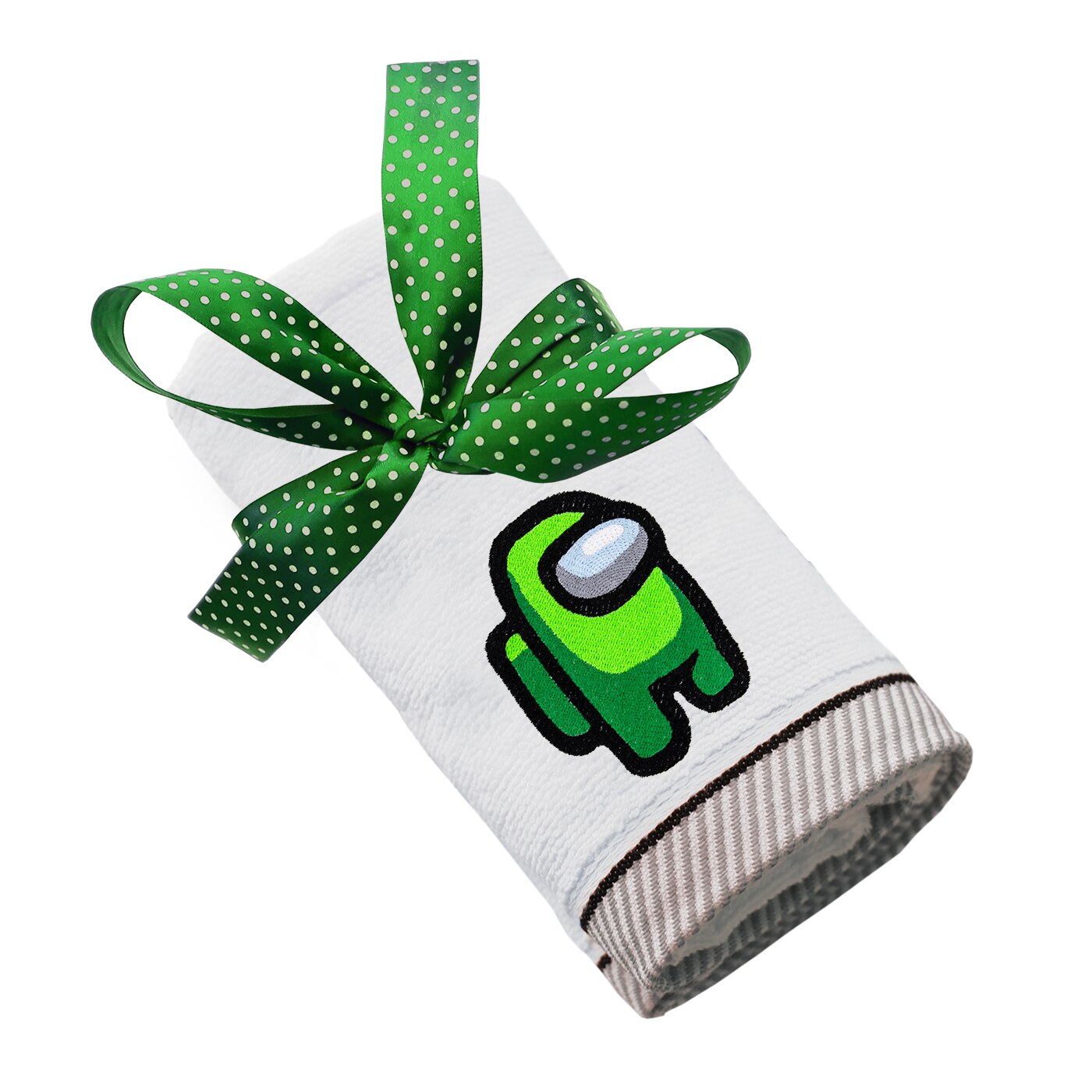Prosop bumbac, LWS, brodat, model Impostor verde, alb, 30x50 cm