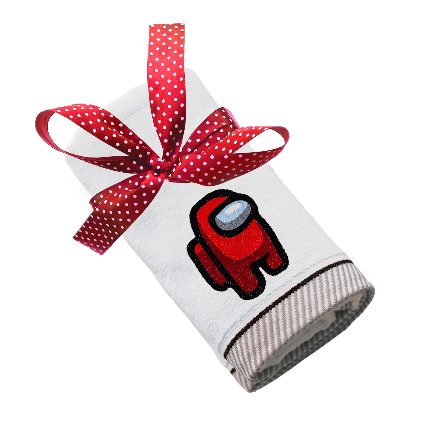 Prosop bumbac, LWS, brodat, model Impostor rosu, alb, 30x50 cm