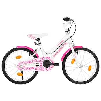 Bicicleta copii, vidaXL, Otel, roata 18 inch, 58 - 61,5 cm, Roz/Alb Bicicleta copii, vidaXL, Otel, roata 18 inch, 58 - 61,5 cm, Roz/Alb