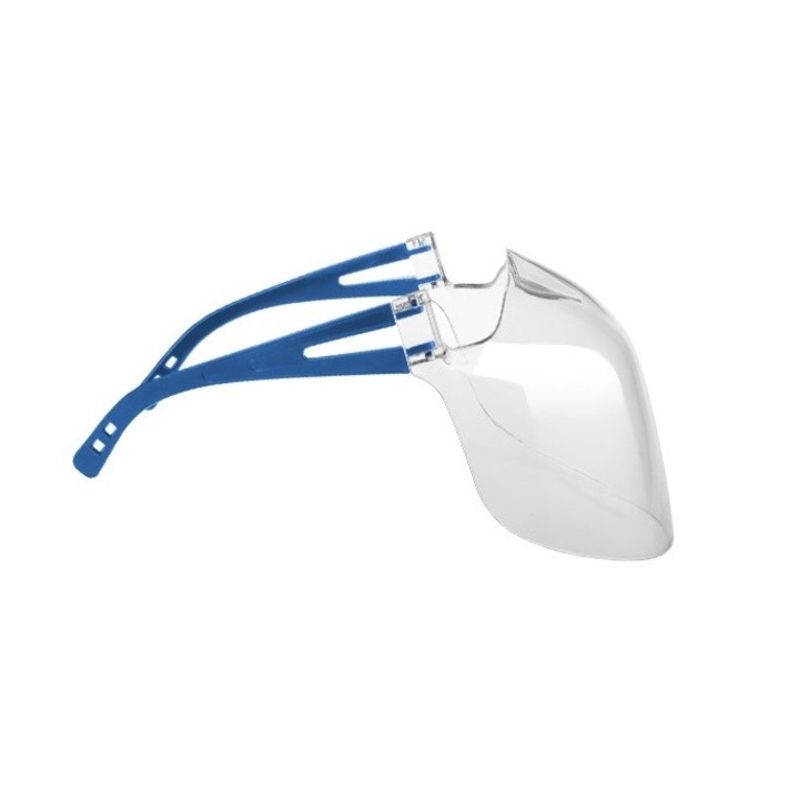 Професионална защитна маска ALC, прозрачна, удобна фиксация на ушите със сини рамена за очила