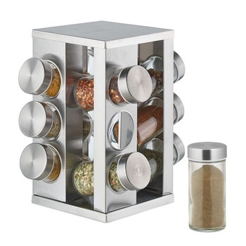 Set 12 recipiente condimente cu suport rotativ, inox Set 12 recipiente condimente cu suport rotativ, inox