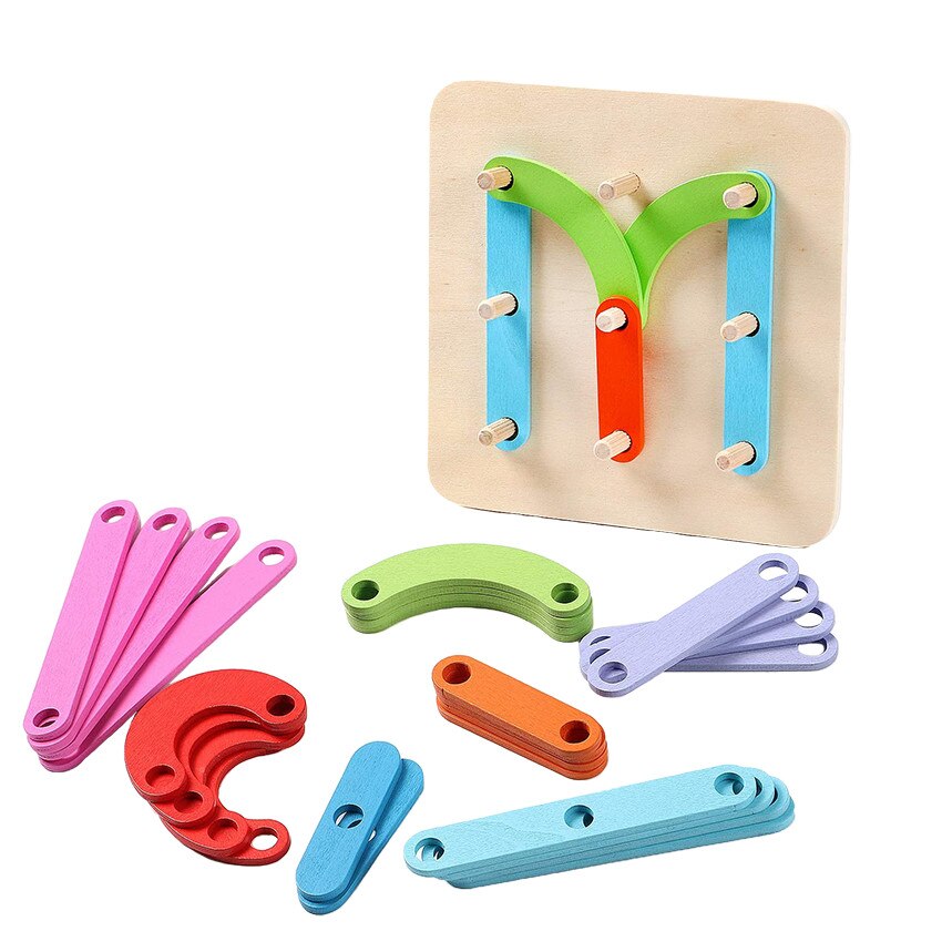 Joc din lemn Montessori, Geoboard litere, cifre si culori , 27 piese- Helga Toys®