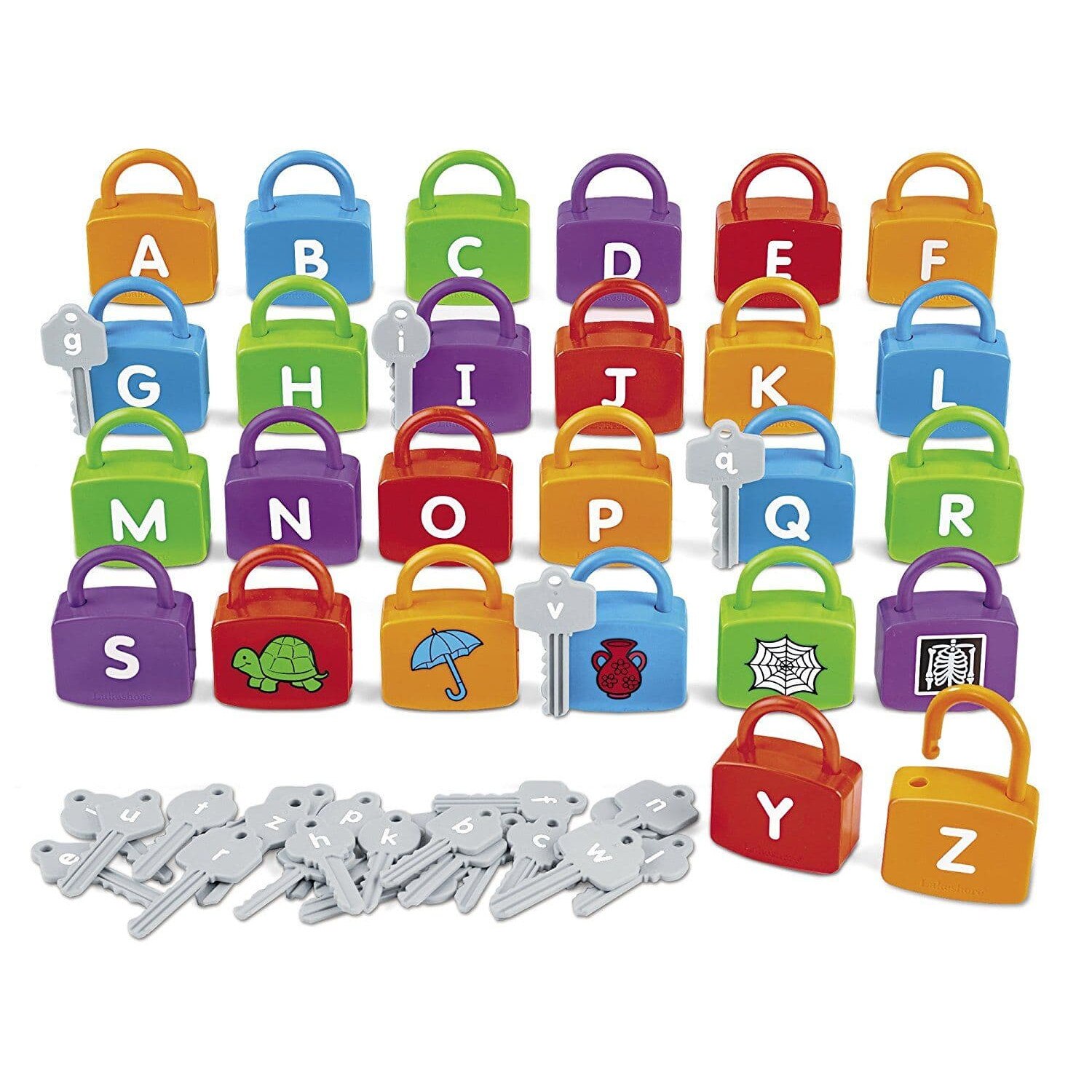 Joc cu incuietori Lacate si Chei cu Litere, 52 piese, Multicolor, Helga Toys®