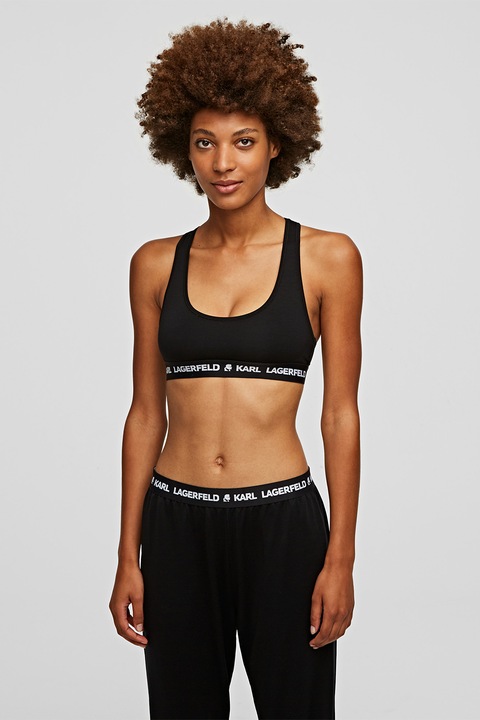 Karl Lagerfeld, Bustiera racerback cu banda cu logo, Negru, XS