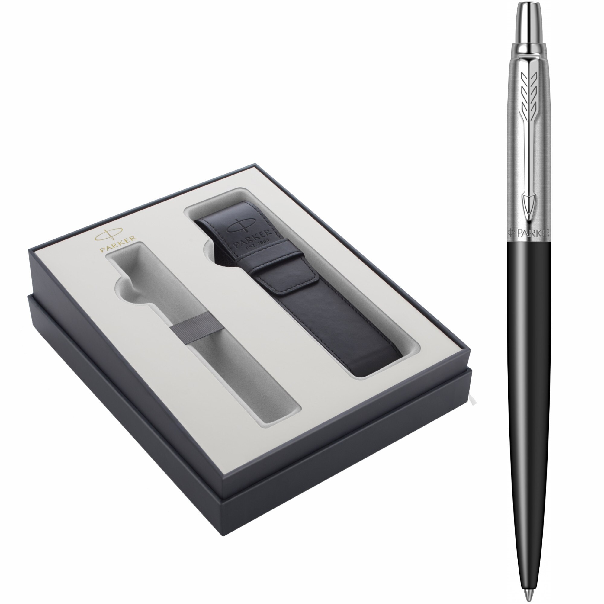Pix Parker Jotter Royal Bond Street Black CT Personalizat prin Gravura Laser in Cutie cu Etui Piele Parker Focus Collection
