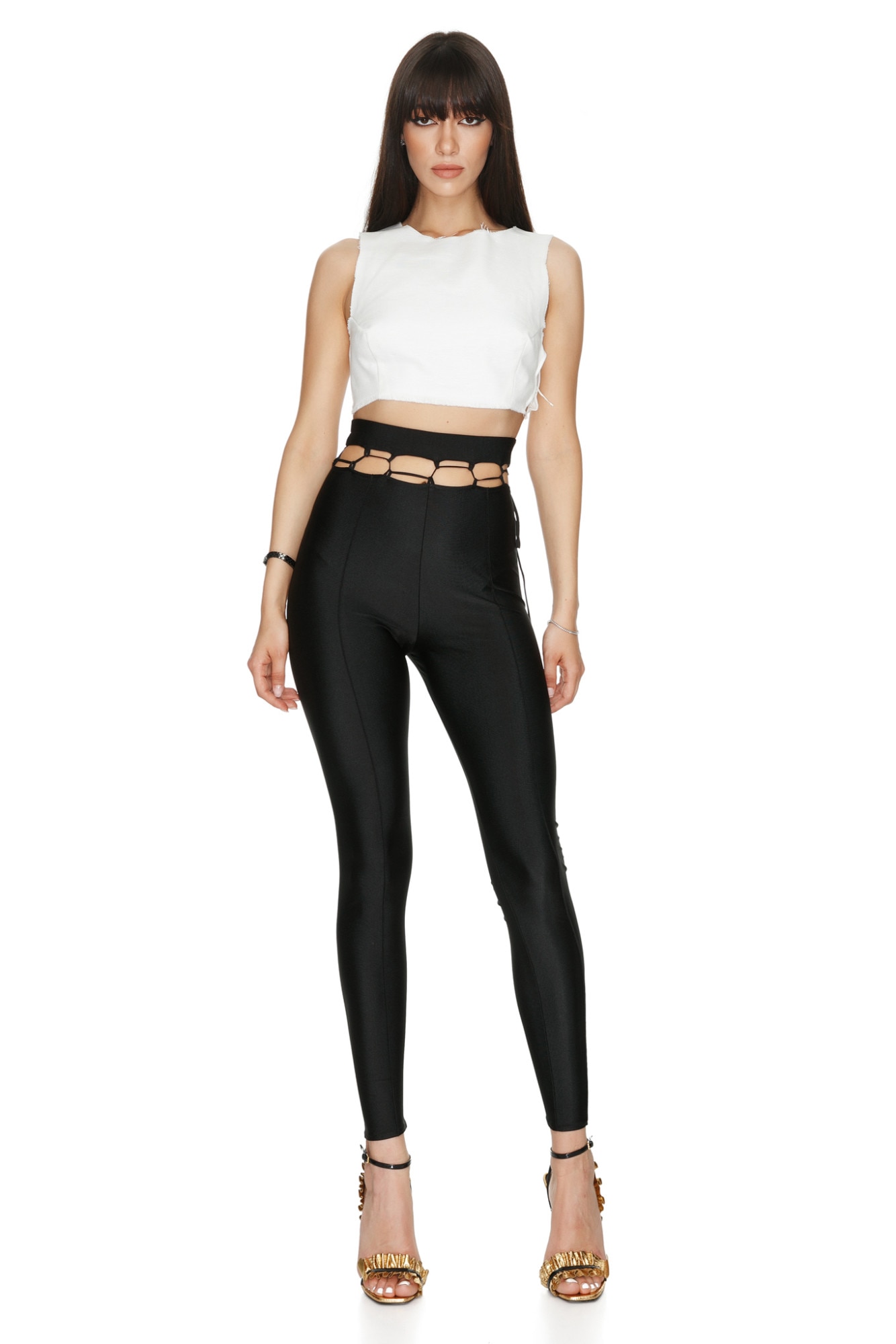 Pantaloni de dama, cu talie inalta, Glenda, CuAnna, Negru