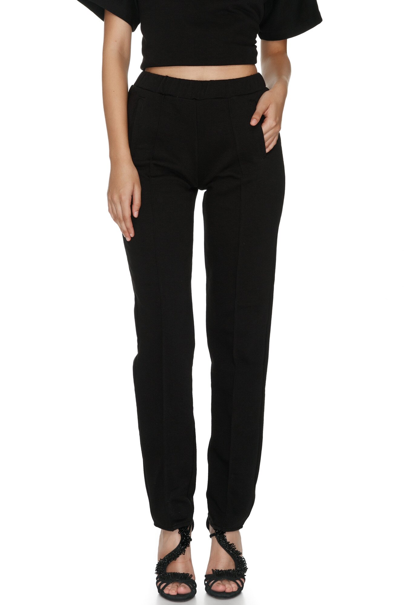 Pantaloni de dama, din bumbac, Kana, CuAnna, Negru