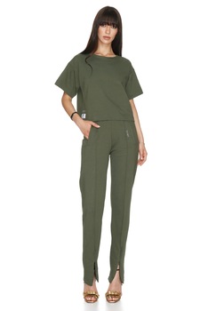 Pantaloni de dama, din bumbac, Kana, CuAnna, Kaki Pantaloni de dama, din bumbac, Kana, CuAnna, Kaki