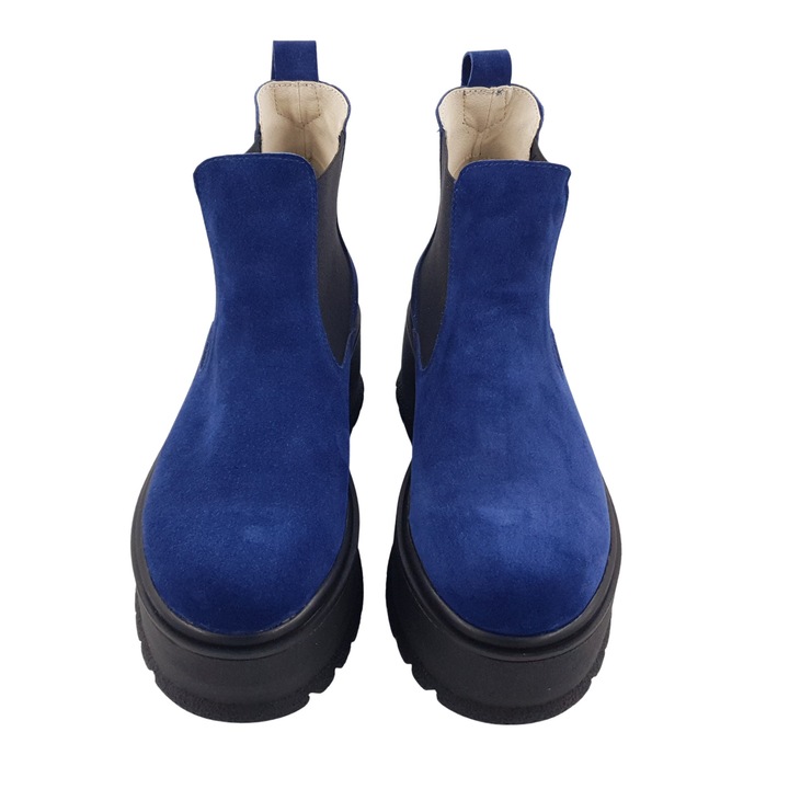 Ghete dama, SandAli, piele naturala, talpa inalta, Bleumarin