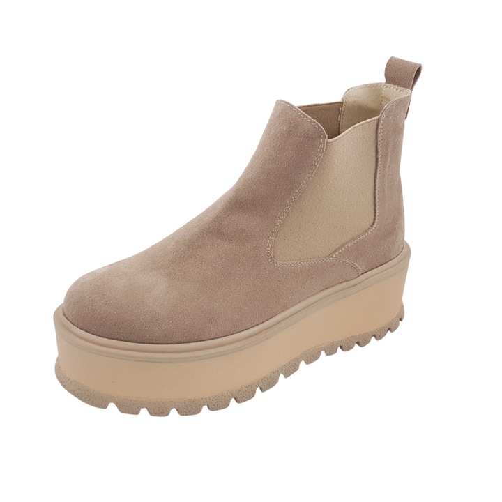 Ghete dama, SandAli, piele naturala, talpa inalta, Bej