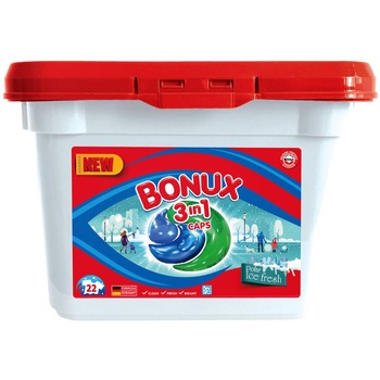 Detergent capsule Bonux 3in1 Ice Fresh, 22 spalari, 22 buc Detergent capsule Bonux 3in1 Ice Fresh, 22 spalari, 22 buc