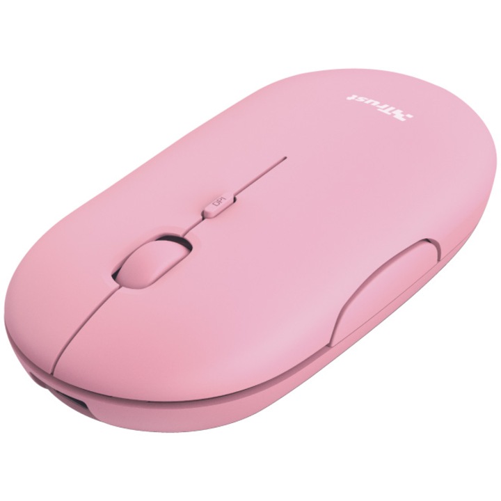 Безжична мишка Trust Puck, 2.4GHz и Bluetooth, USB-C зареждане, Розов