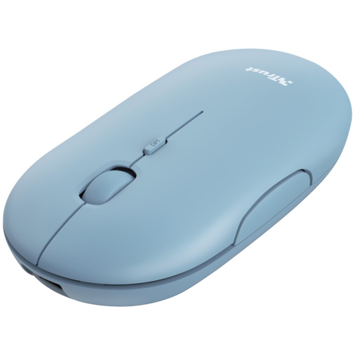 Безжична мишка Trust Puck, 2.4GHz и Bluetooth, USB-C зареждане, Син